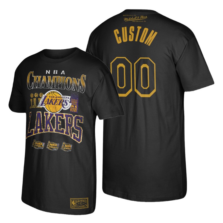 Men's Los Angeles Lakers Custom #00 NBA 3 in a row Finals Champions Black Basketball T-Shirt KEL5083IR